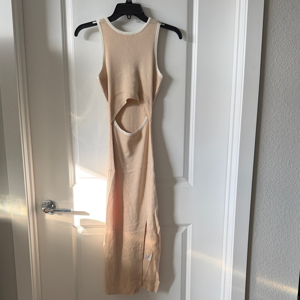 Tan Sleeveless Rib Knit Dress
